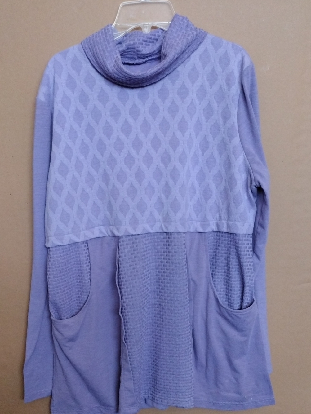 Lilac Long-Sleeve Textured Tunic Sweater with Cowl Neck